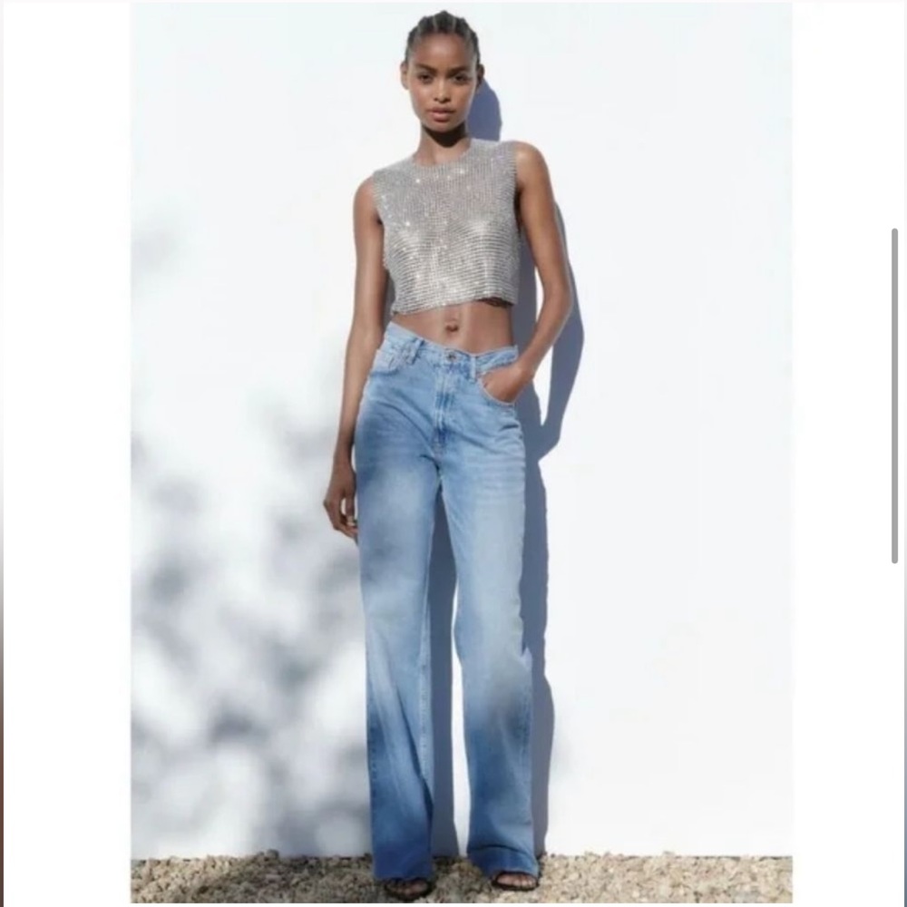 ZARA Rhinestone Open Back Top | Silver - Picture 3 of 12